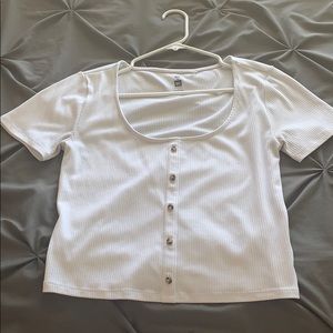 large white corduroy button top
